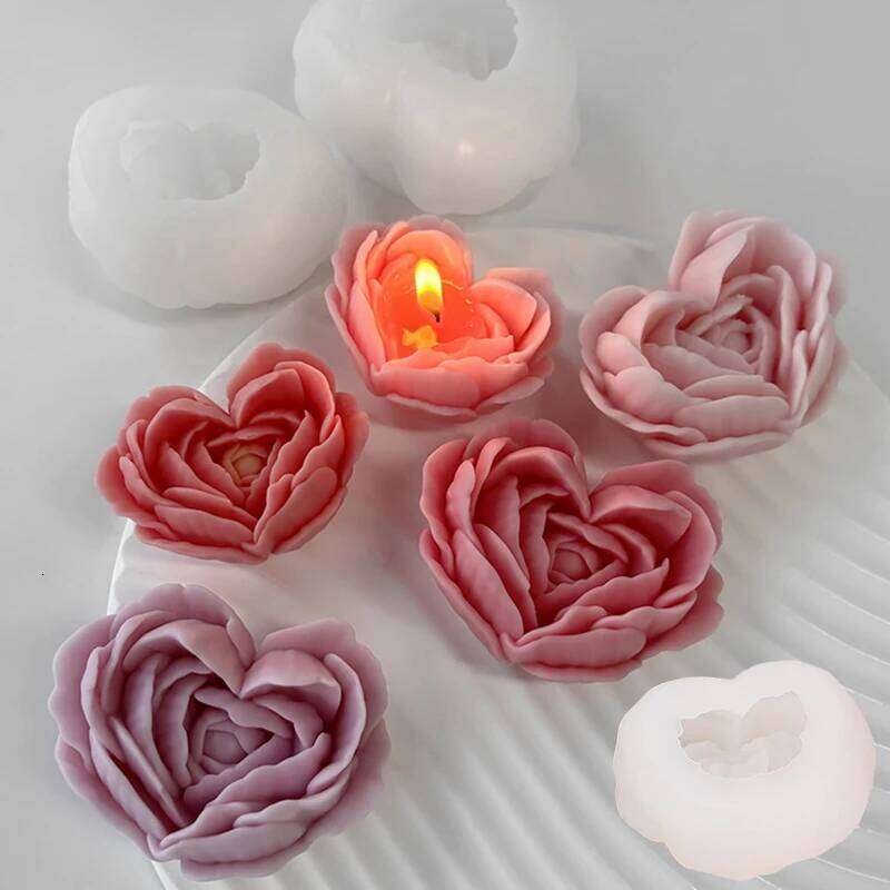Flexible Heart Rose Mold DIY Candle Making Romantic Valentines Gifts Food-Grade Silicone for Wax Soap Resin Craft S260204