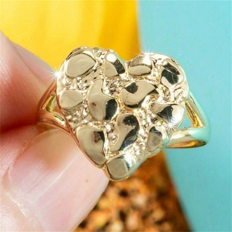 Rough Textured Cookie Nugget Heart Rings 18k Gold Plated 925 silver man woman love Rings