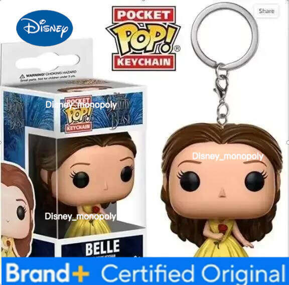 Disney FUNKO Pop Keychain Cartoon Princess Doll Belle Ariel Cinderella Jasmine PVC Action Figure Collection Model Toys Gift H2602051