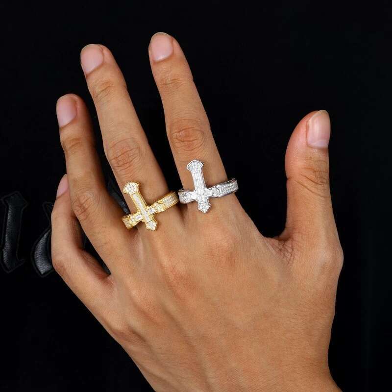 Cross-shaped Hip-hop Trendy Men's Super Flash T Cubic Zirconia Ring