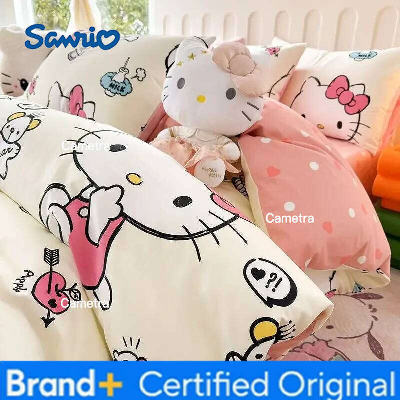 Sanrio Genuine Hello Kitty 100% Cotton Four-piece Children's KT Three-piece Set Quilt Cover Bed Sheet Pillowcase H260205