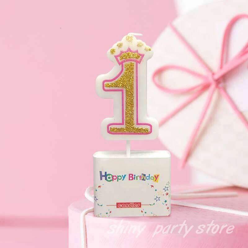 Gold Crown Cake Baking Decoration Plug-In Birthday Prty Anniversary Scene Layout Pink Blue Lace Exquisite Small Candle S260204