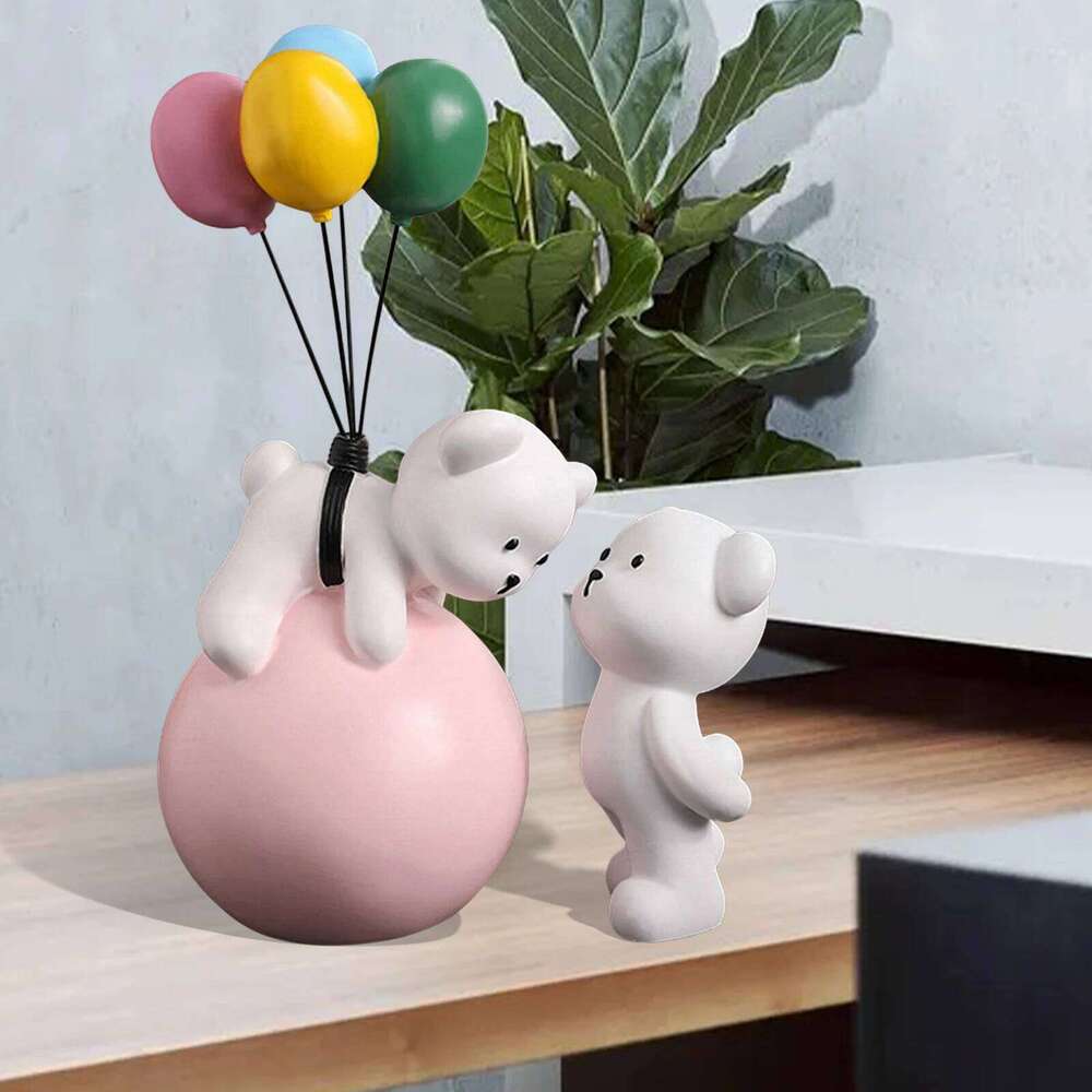 Resin Polar Balloon Flying Bear Figurine Statue Sculpture Ornaments For Home Bookshelf Bedroom Decoration S260204