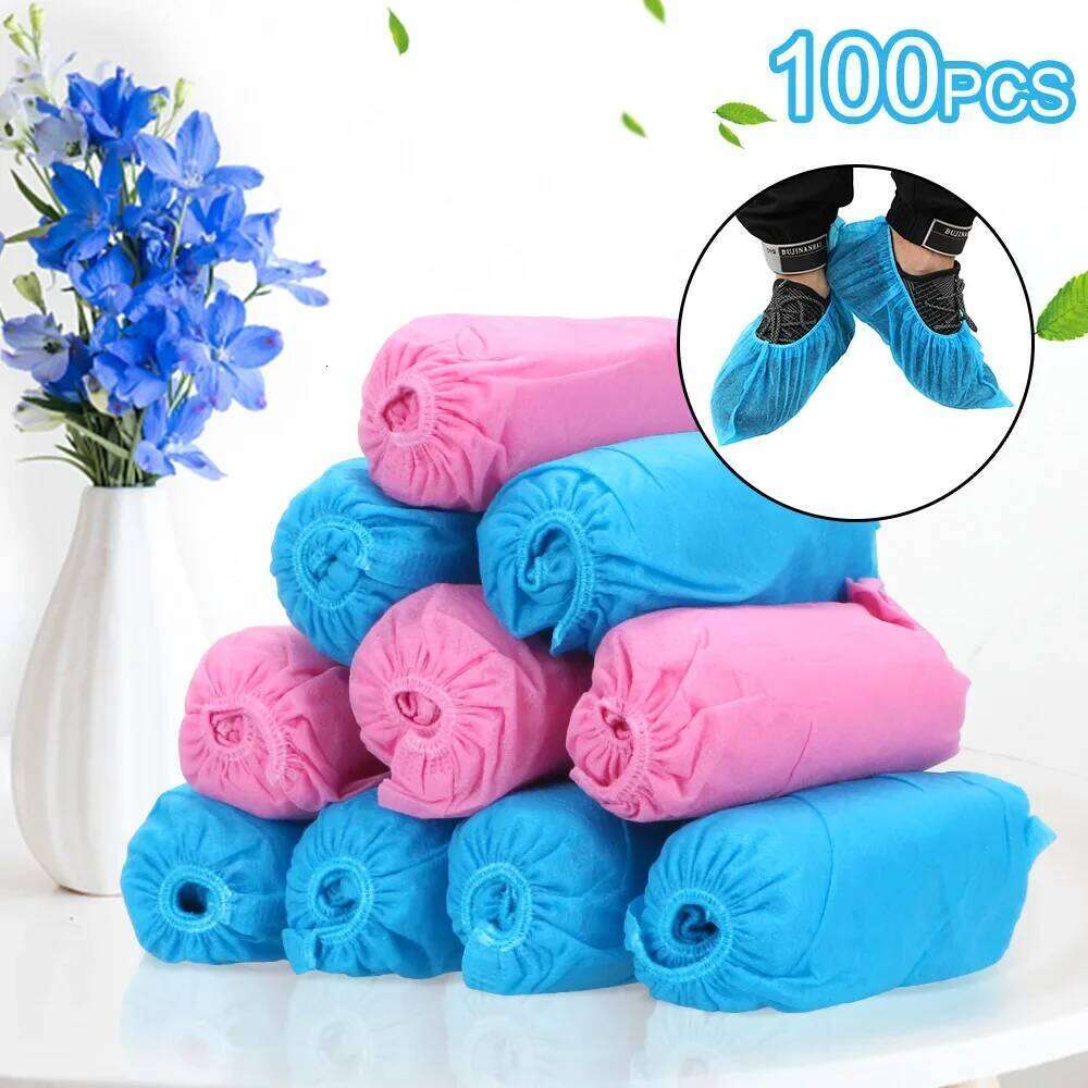 100PCS Disposable Non-Woven Fabric Overshoes Anti-Slip Shoe Dust Covers Elastic Band S260204
