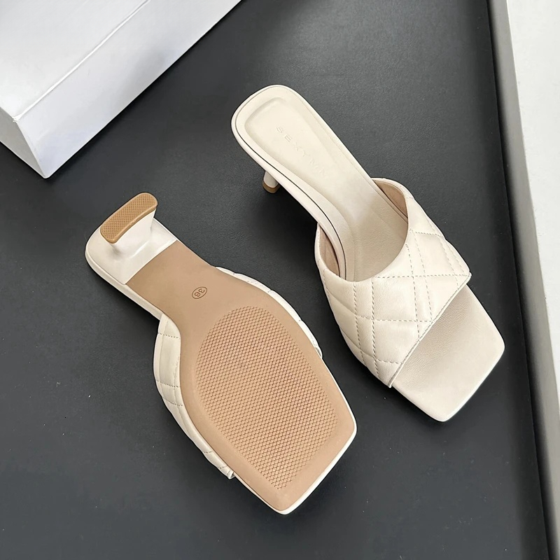 2026 Summer New Women Slipper Fashion Toe Slip On Ladies Elegant Sandal Square High Heel Dress Slides Shoes ddmypanda