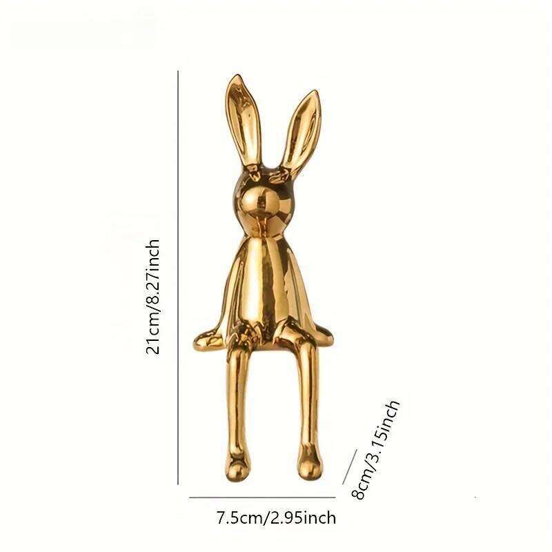 1PCS Ceramic Long-Eared Sitting Rabbit Room Ornaments Statue Luxury Decoration Accessories High-End Home Art Aesthetics S260204