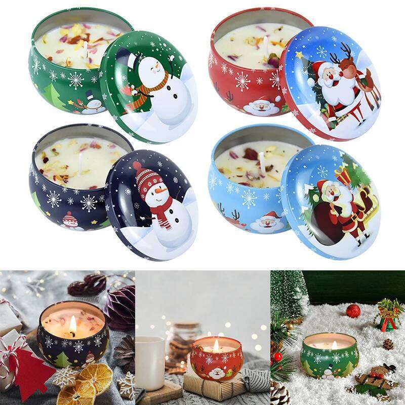 1PC Christmas Aromatherapy Candle Tinplate Rose Goji Berry Blood Orange Lavender Vanilla Gift New Year Party Home Decoration H260205