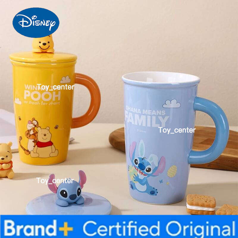 Disney Stitch Ceramic Mug with Lid Cartoon Winnie Large Capacity Water Mugs Cute Creative Design Lotso Character 500ml Cup Drinkware H260205