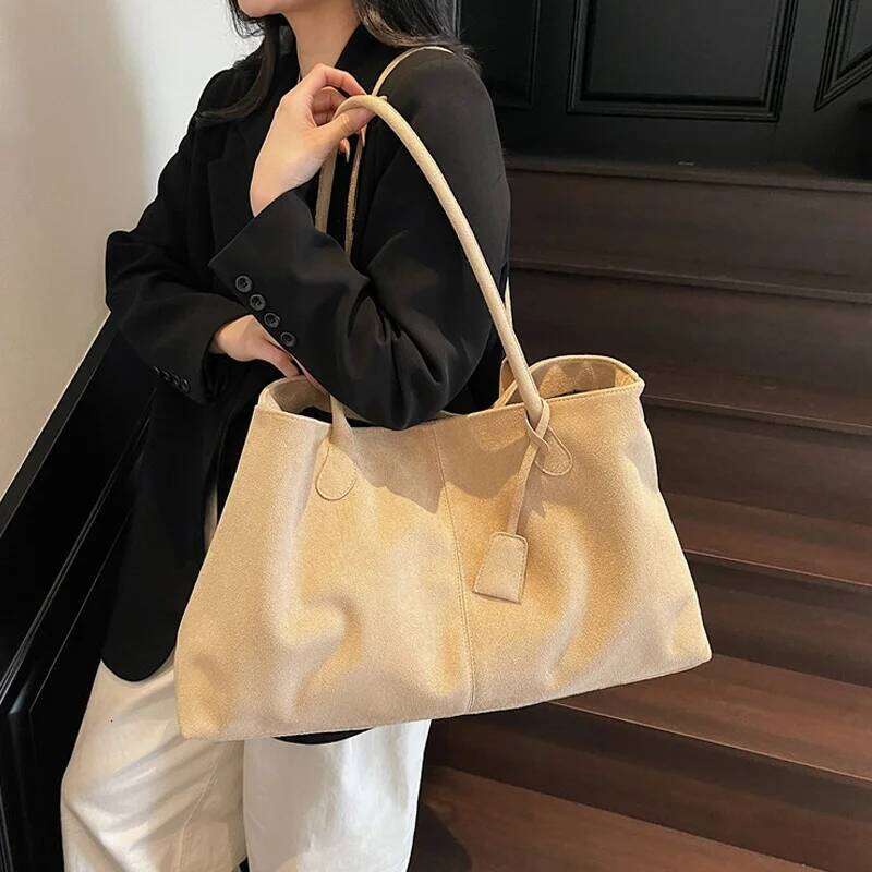 Elegant Pouch Shoulder Korean Style Storage Handbag Suede Bucket All-match Underarm Tote Bag Y260204