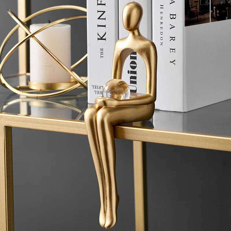 Gold Home Thinker Statues Bookshelf Sculpture Decorations For Living Room Modern Figurines Shelf Table Desk Decor S260204