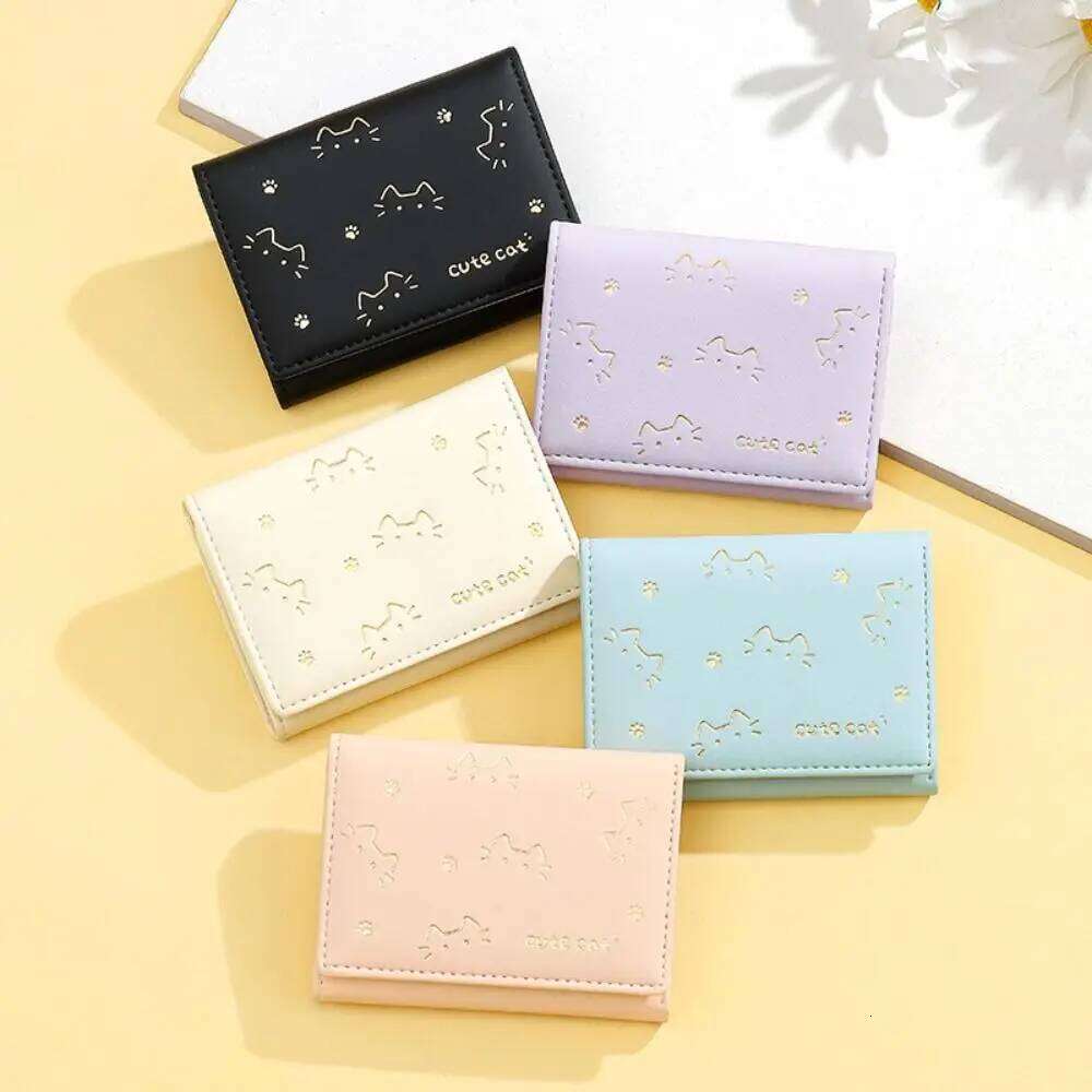 3 Folds Printed Wallet PU Leather INS Style Short Small Purse Cute Kitten Dog Women Money Bags for Girls Gift Z260205