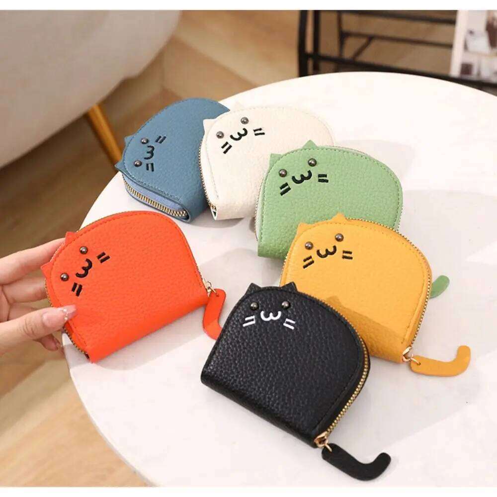 Small Cartoon Cat Mini Wallet PU Leather Zipper Holder Ultra-thin Card Bag Women Girls Z260205
