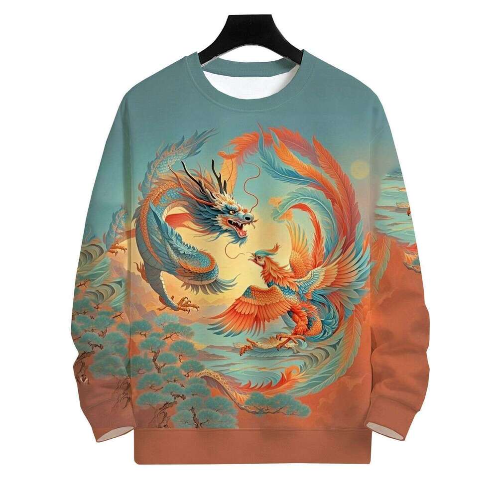 Spring Autumn Style Personalized Dragon Phoenix Pattern Sweatshirt 2026 Fashionable And Handsome Long Sleeve Round Neck Unisex Chinese