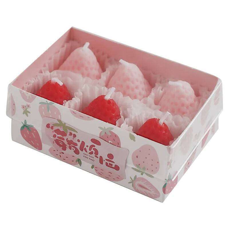 4/6/9PCS Strawberry Shaped Gift Box Handmade Realistic Fruit Scented Aromatherapy Mini Candles Home Decor Gifts S260204 252