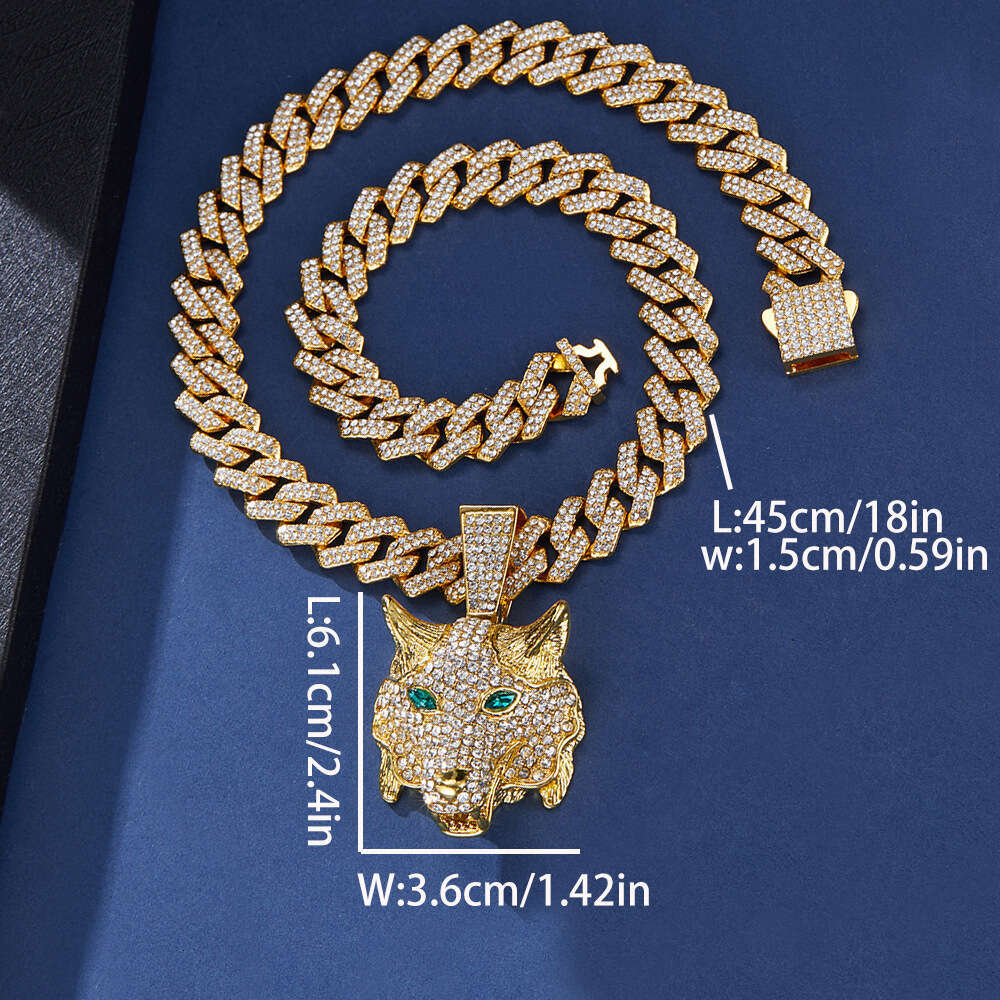 European and American 3D Animal Cat Pendant Zinc Alloy Full Diamond Oil Drop Hip-Hop Expert Cuban Chain Necklace