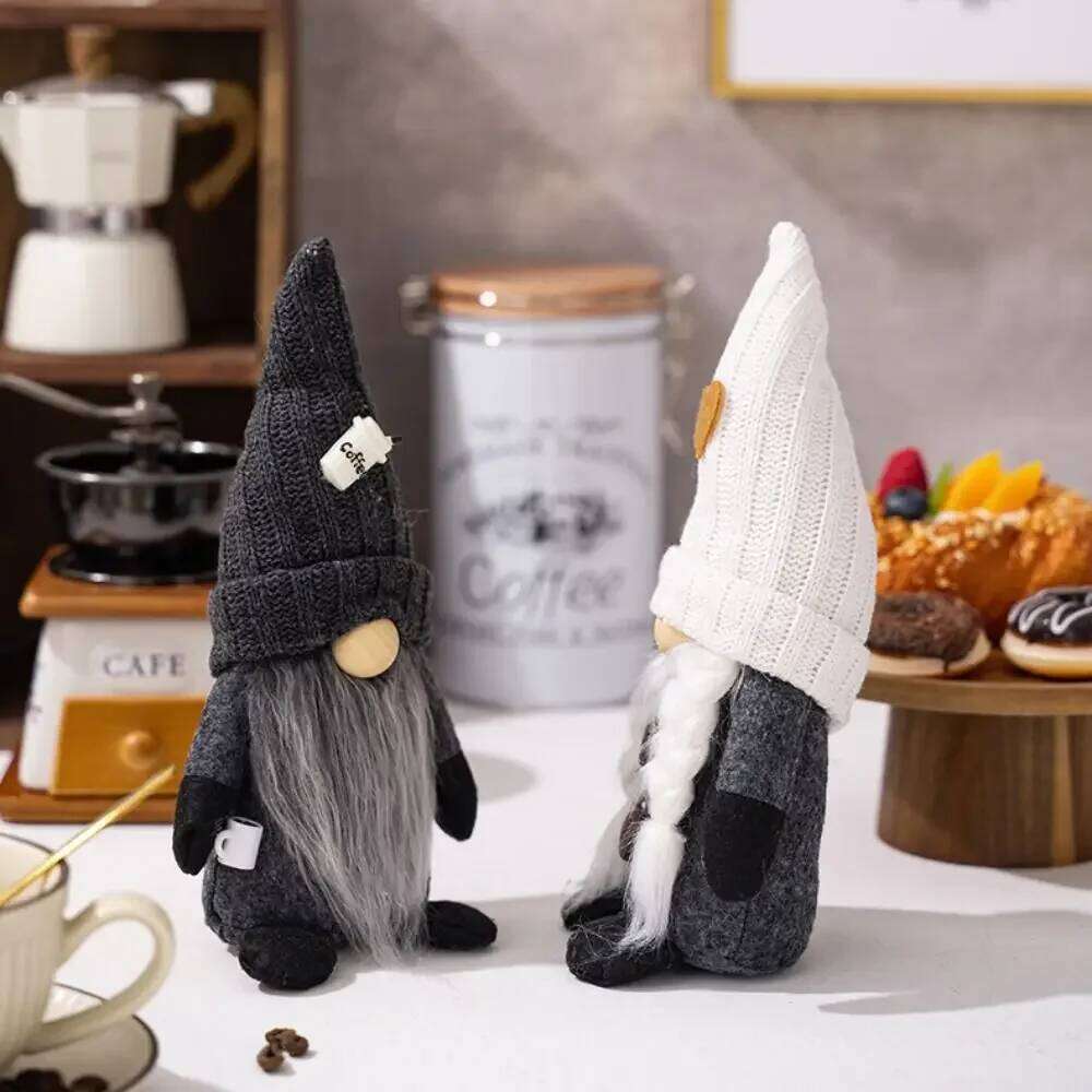 With Knitted Hat Coffee Gnomes Soft Exquisite Christmas Faceless Doll Handmade Cute Elf Dwarf Plush Figurine S260204