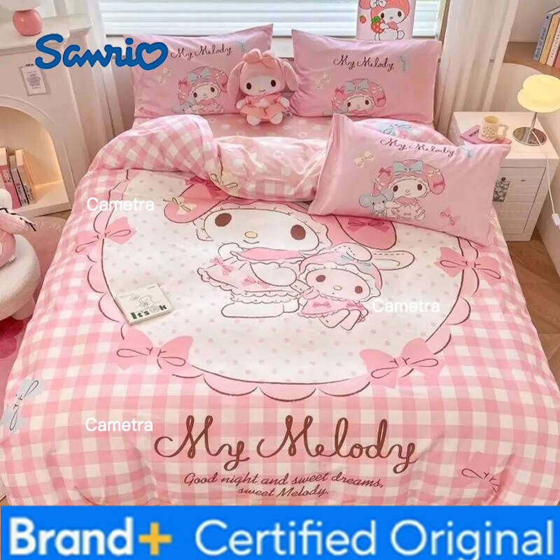 Sanrio Genuine Large Version Melody 100% Cotton 4pcs Girls Bedding Quilt Cover Bed Sheet Pillowcase 3pcs Set H260205111
