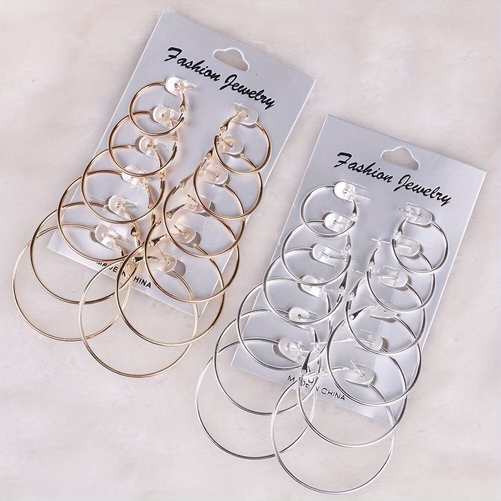 2026 crossborder black fashion 6piece european american classic versatile exaggerated metal hoop earrings set