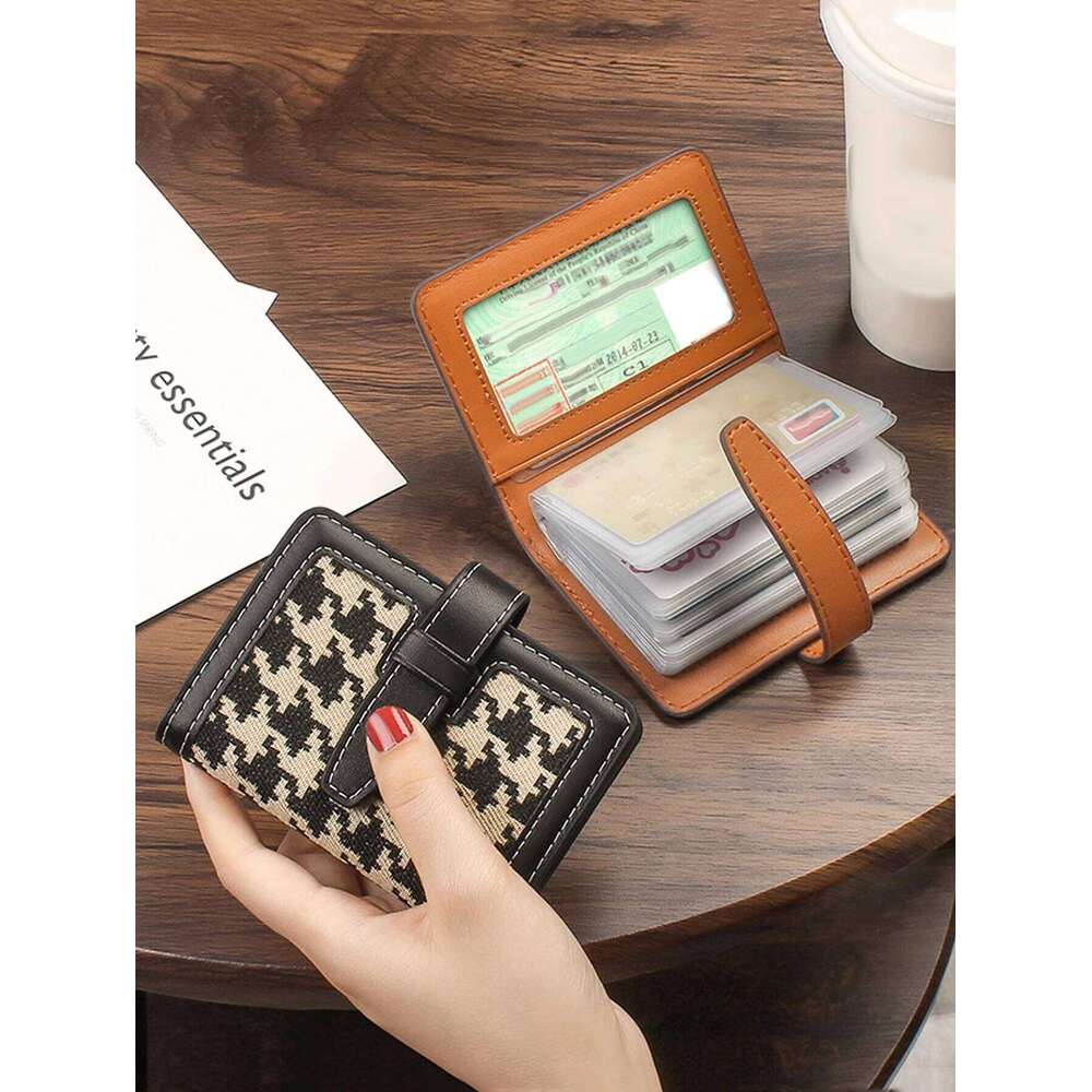 22 slot holders fashion PU leather coin anti demagnetization wallet organizer print/Houndstooth plaid card bag Z260205