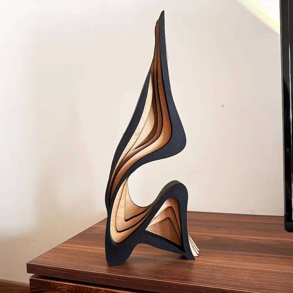 Artistic Abstract Wooden Streamlined Statue Minimalist Bookshelf Room Decoration Desktop Ornaments Home Gifts S260204