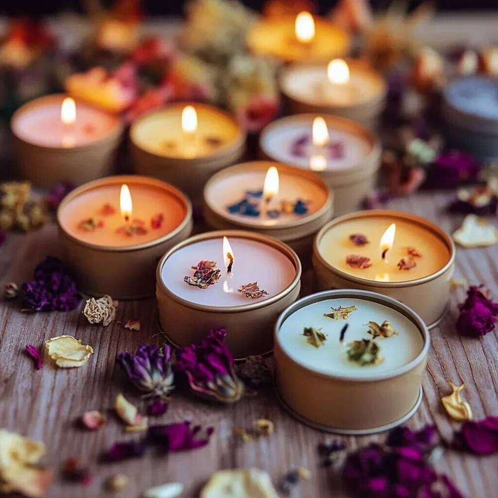 0.53OZ Mini Spell Intention Tea Light Unscented Witch Manifestation Candles with Dried Flowers Crystal H260205