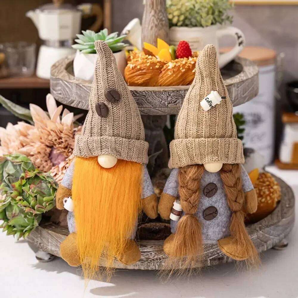 With Knitted Hat Coffee Gnomes Soft Exquisite Christmas Faceless Doll Handmade Cute Elf Dwarf Plush Figurine S260204