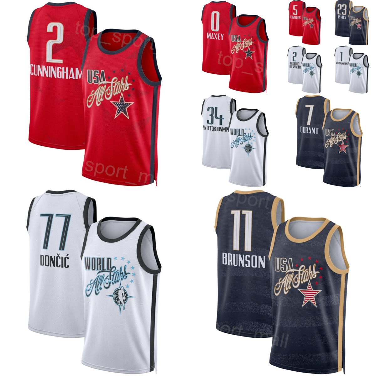 Printed 2026 All-Star Basketball Jerseys Giannis Antetokounmpo 34 Jaylen Brown 7 Jalen Brunson 11 Cade Cunningham 2 Tyrese Maxey 0 Donovan Mitchell 45 Kid Man Lady