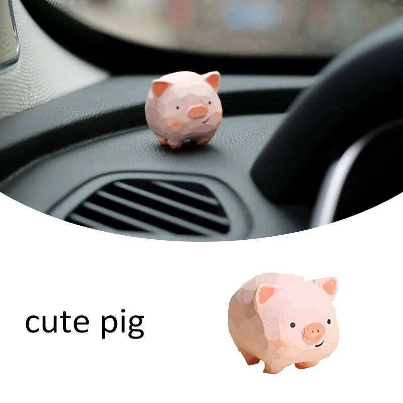Cute Handmade Wood Crafts Carving Pig Car Ornaments Office Computer Desktop Decorations Accessories Birthday Gifts S260204