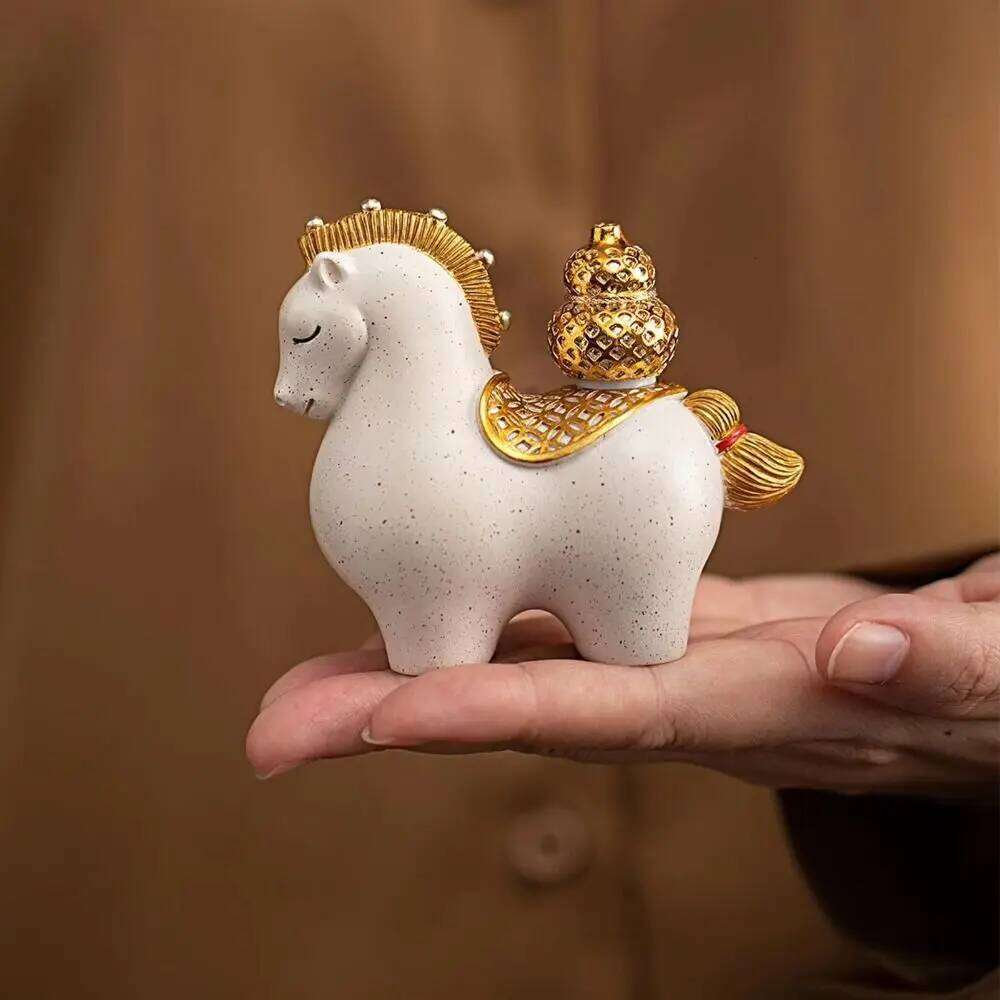 New Year Resin Figurine Mascot Chinese Style Zodiac Horse Ornaments Rotatable Desktop Ornament Bookshelf