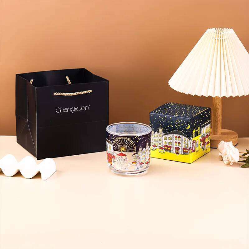 Scented Jar Festive Atmosphere Candles London Street Scene Pattern Heat Sensing Fragrance Candle for Holiday parties H260205