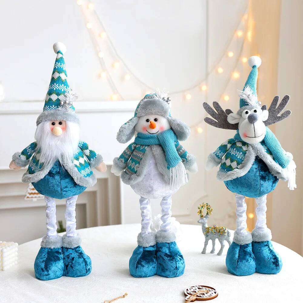 Telescopic Santa Snowman Reindeer Blue Doll, Stretchable Christmas Decor Figure Ornament Toy Gift for Kids Home Xmas Party S260204