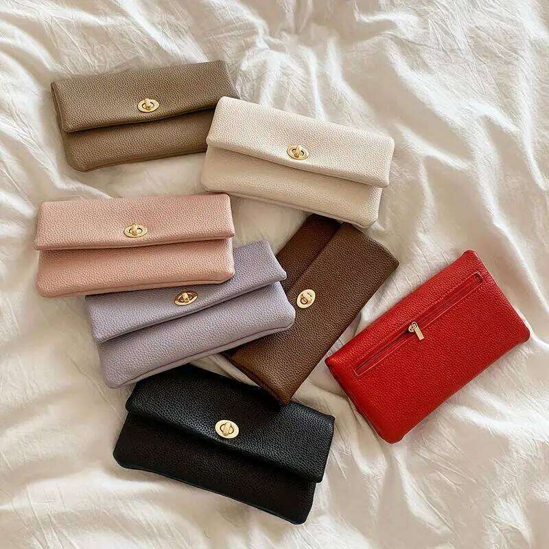 Fashion PU Leather Envelope Wallets Metal Buckle Korean Style Women Long Clutch Zipper Coin Purse Change Bag Outdoor Z260205