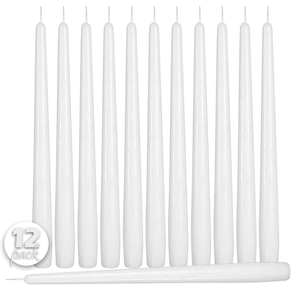 Pack Tall Taper Candles 12 Inch White Dripless, Unscented Dinner Candle Paraffin Wax with Cotton Wicks - 10 Hour Burn Time S260204