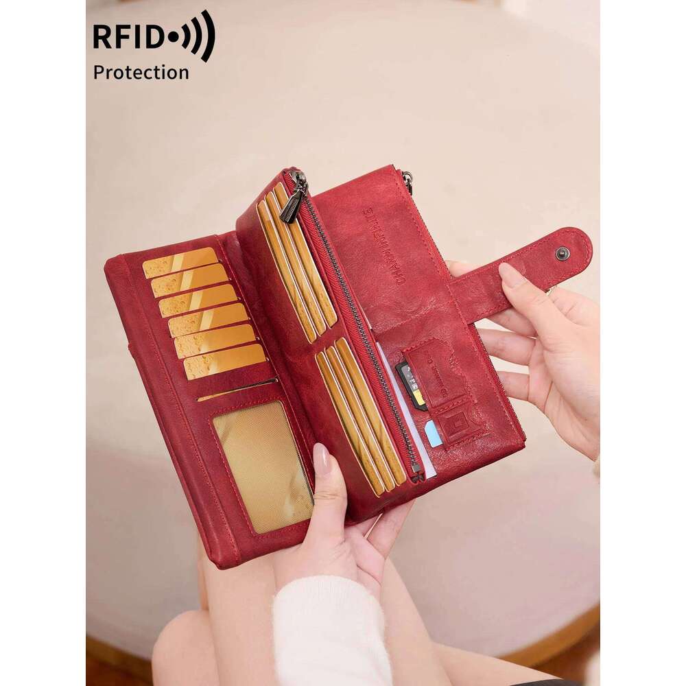 RFID Trifold Zipper Womens Holder Stylish Retro Business Long Wallet for Men High-Quality Luxury Portable Coin Purse Z260205