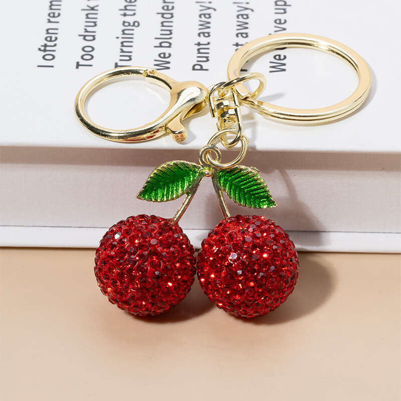 Creative Cute Diamond-studded Small Cherry Pendant Car Women's Bag Metal Keychain Cartoon Gift