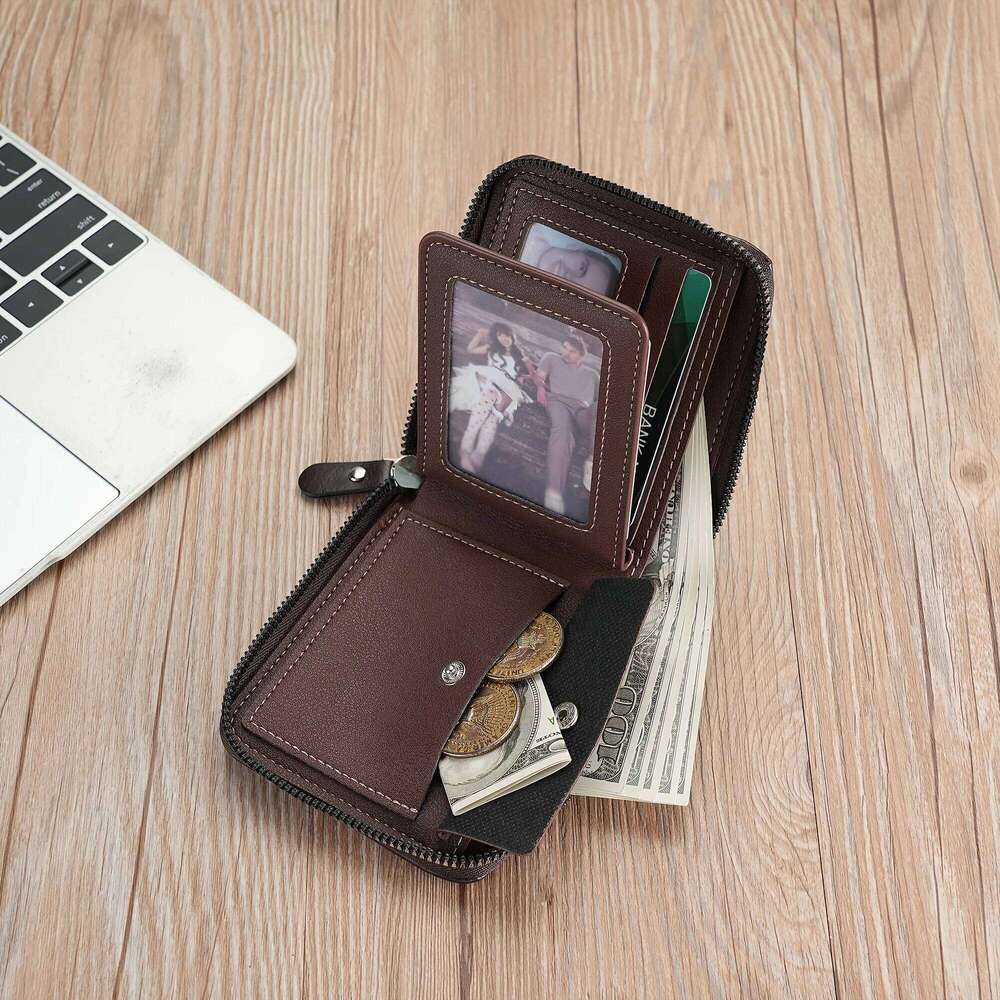 Vintage Wallet Multifunctional Card Holder Case with Crocodile Pattern Zipper Closure and Stitching Men Fashion Purse Z260205