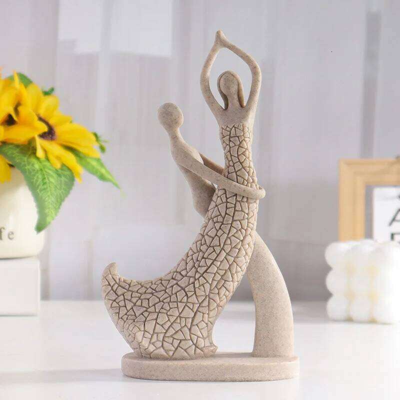 European-style Lovers' Sandstone Figurine, Resin Craft Home Decor for Living Room, Valentine's Day Gift S260204