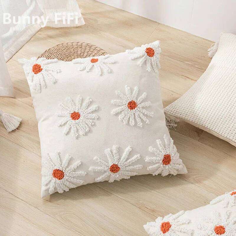 Daisy Cushion cover Pillow Cover Tufted Ivory Home Decoration Living Room Sofa Couch Bedroom Chair Seasonable