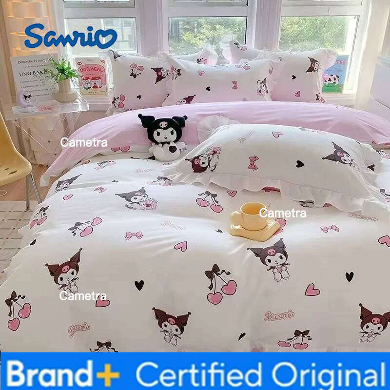 Sanrio Kids Bedding Set Kuromi Cinnamoroll Mymelody Duvet Cover Bed Sheet Pillowcase Bedsheet Double Single King Queen Twin Size H2602051