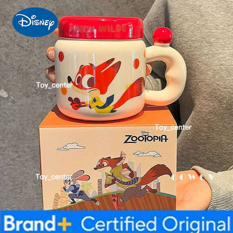 Disney 400ML Zootopia Multiple Characters Ceramic Mug with Dustproof Lid Cute Cartoon Milk Coffee Cup Home Birthday Gift H260205