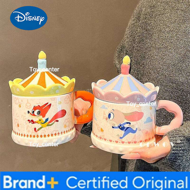 Disney Zootopia Judy & Nick Couple Ceramic Mug With Lid Home Coffee Water Cup Exquisite Box Packed Birthday Gift For Lovers H260205