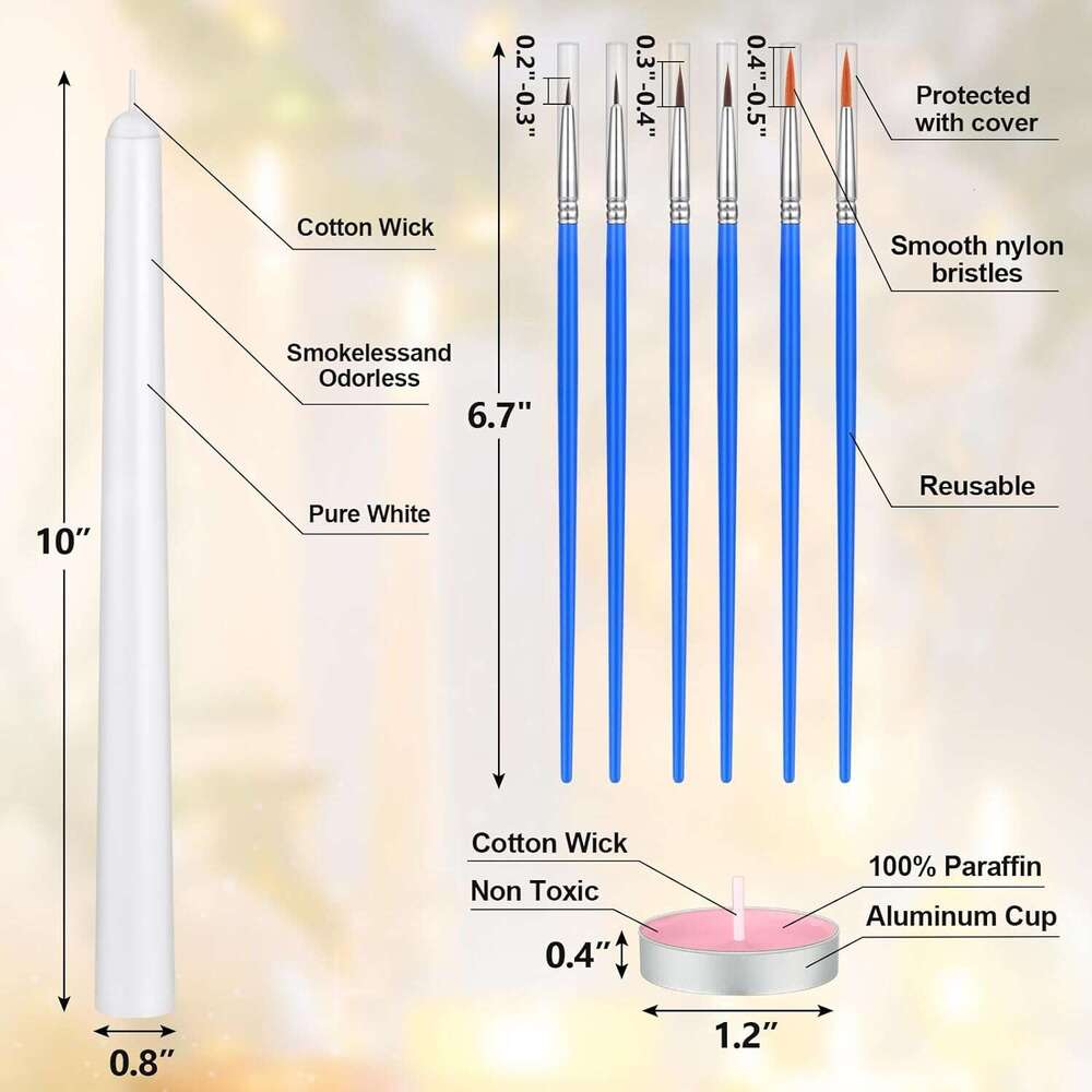 MTLEE 78 Pcs DIY Candle Painting Kit Include 12 White Taper 60 Colored Tealight Candles 6 Paint Brushes for Crafts Birthday Wedding Party FavorsMulti 