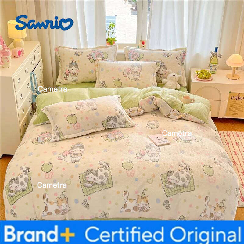 Sanrio 1pc Coral Fleece Duvet Cover Cat Printed Thick Warm housse de couette for Winter Cartoon Style Single/Queen/King dekbedovertrek H2602051