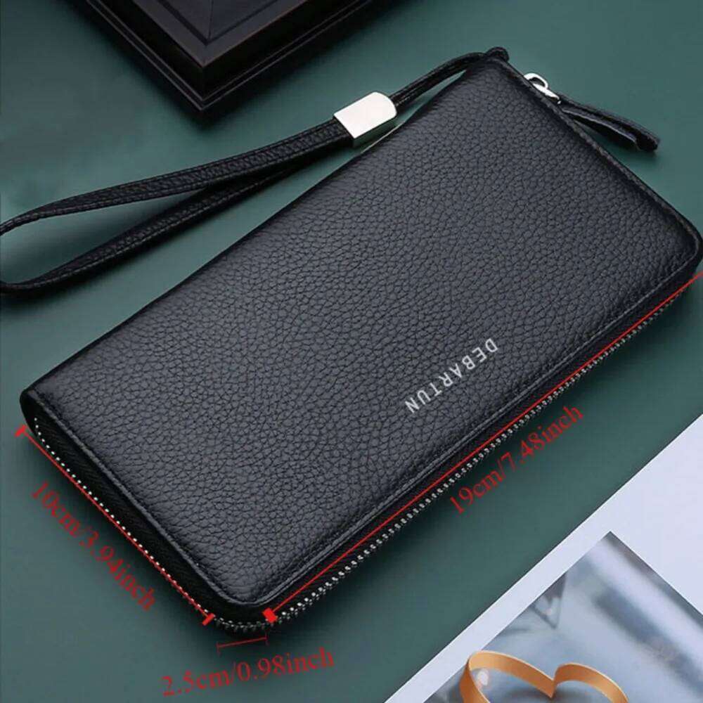 Fashion PU Leather Men Long Wallet Large Capacity Zipper Phone Bag Solid Color Card Holder Z260205