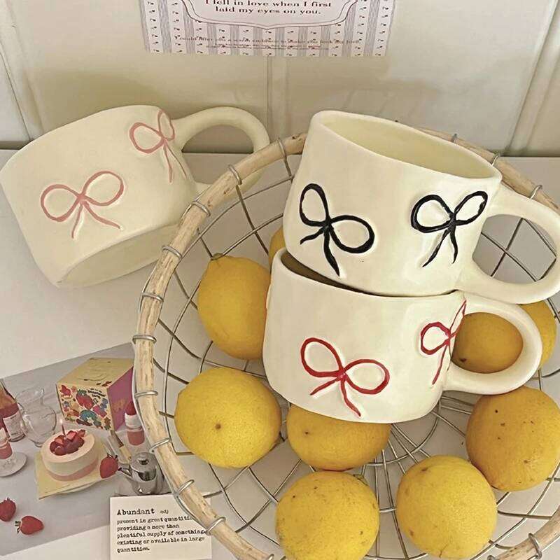 Bow shaped mug for girls with high looks, home ceramic water cup
