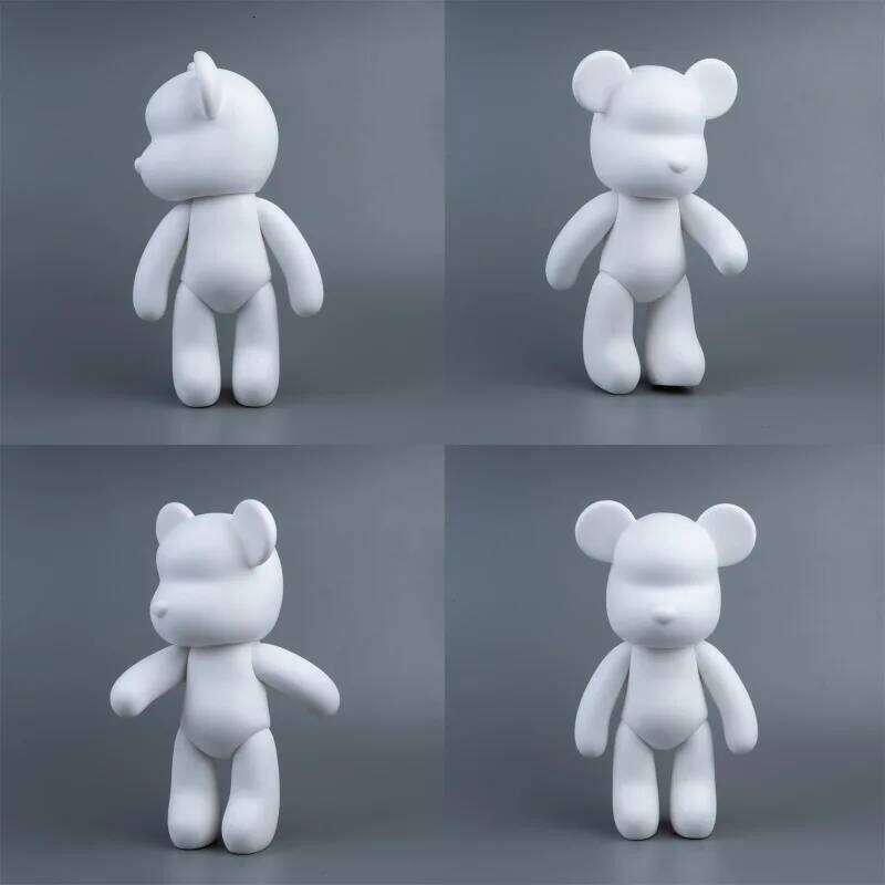 Fluid Sculpture Handmade DIY Painting Cool Bear Figurine Animal White Mold Graffiti Art Accessories Home Decoration S260204