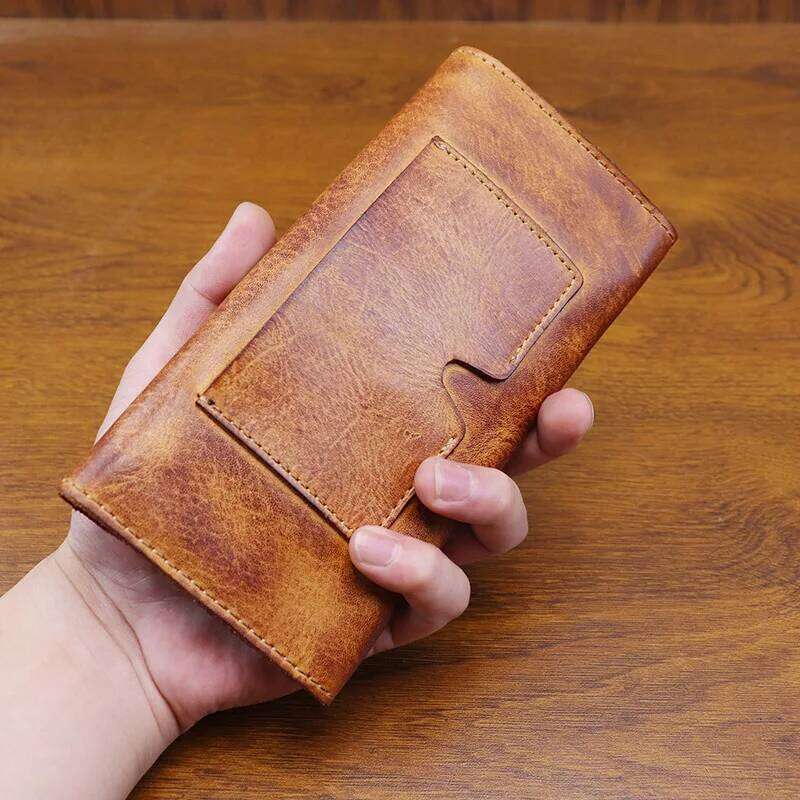 Hand Distressed Vegetable Tanned Men's Long Wallet Large Capacity Clasp Closure Phone Clutch Bag for Women 100% Leather Z260205