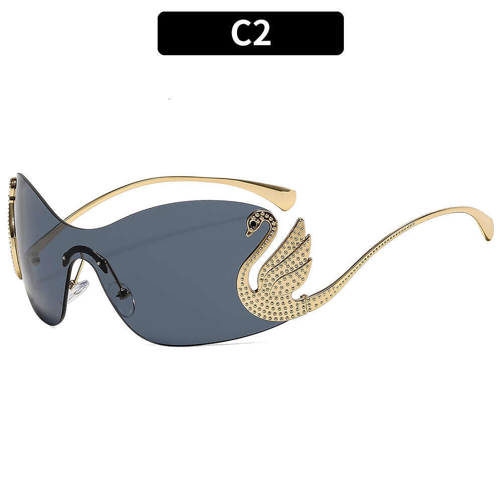 New Swan Temple Metal European and American Style Internet Celebrity One-piece Sunglasses Personality Diamond-studded UV Protection Glasses