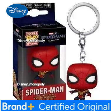 Disney Funko Pop SPIDER MAN Pocket Keychain Iron Spider Rings Peter Parker Key Pendant Toys Figure Keyrings Birthday Gift Kid Toy H260205