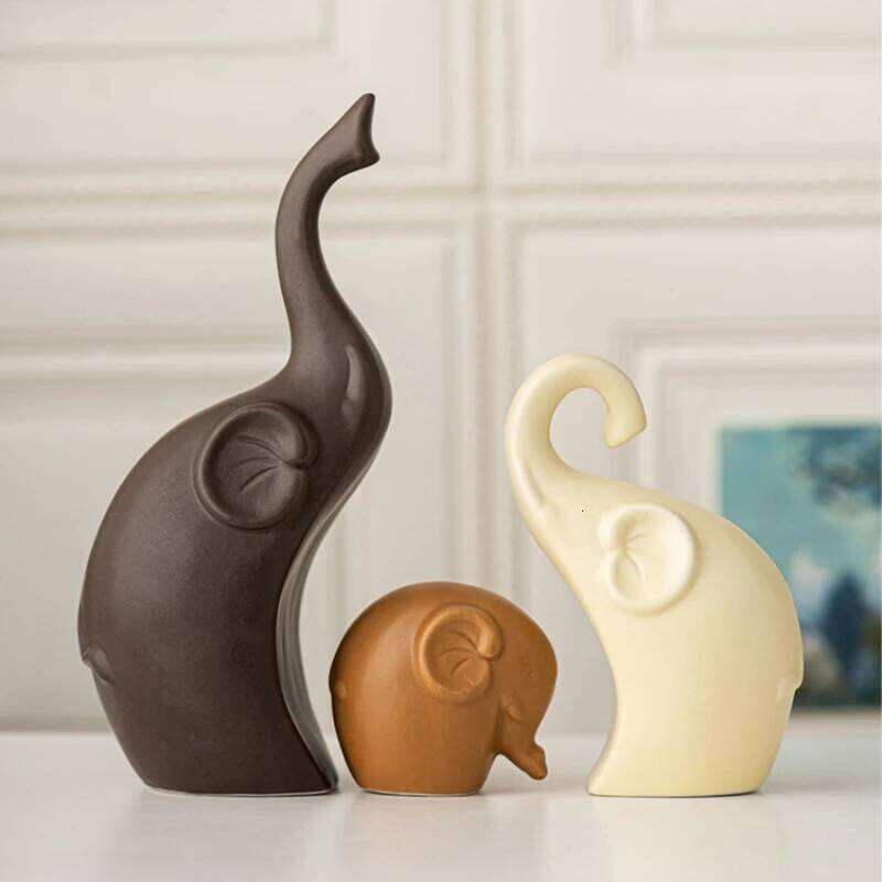 Family of Three Elephant Ornament Desktop Decoration Living Room Entrance Feng Shui Ceramic Animal Handicraft Figurines Objects S260204
